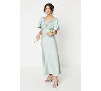 Oasis Petite Satin Twist Angel Sleeve Midi Bridesmaid Dress In Sage sage 6