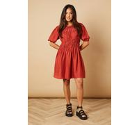 Oasis Petite Shirred Bodice Puff Sleeve Mini Dress In Rust rust 10