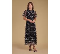 Oasis Women's Petite Spot Print Ruffle Mesh Maxi Dress in Mono | Size: 6 Oasis Mono 6