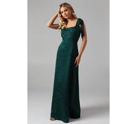 Oasis Petite Square Neck Chiffon Tie Shoulder Satin Jacquard Bridesmaid Maxi Dress In Emerald emerald 12