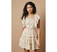 Oasis Petite Tiered Lace Insert Mini Dress In Beige beige 10