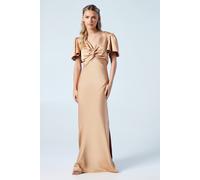 Oasis Petite Twist Front Angel Sleeve Maxi Bridesmaid Dress In Biscuit biscuit 12