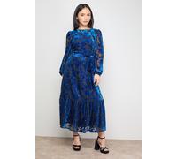 Oasis Petite Velvet Contrast Belted Maxi Dress In Blue blue 16