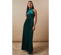 Oasis Petite Velvet Halter Bias Cut Maxi Bridesmaid Dress In Emerald emerald 12