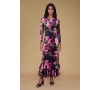 Oasis Women's Petite Velvet Rose Print Maxi Dress in Black | Size: 6