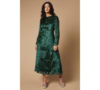 Oasis Petite Zebra Velvet Bias Cut Midi Dress In Green green 8