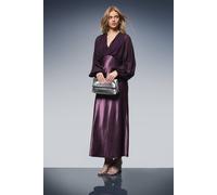 Oasis Plain Balloon Sleeve V Neck Satin Chiffon Mix Midaxi Dress In Plum plum 10