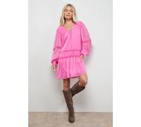 Oasis Plain Chiffon Shirred Front Tie Neck Mini Dress In Desert Rose desert rose 12