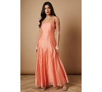 Oasis Plain Godet Seam Detail Maxi Dress In Peach peach 8