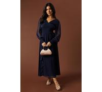 Oasis Women's Plain Ruffle Detail Shirred Waist Midaxi Dress in Navy | Size: 10 Oasis Navy 10