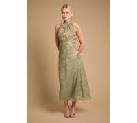 Oasis Plain Satin Burnout Halterneck Midi Dress In Olive olive 10