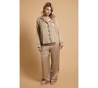 Oasis Women's Plain Satin Contrast Binding Nightwear Set in Champagne | Size: Medium