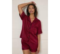 Oasis Women's Plain Satin Short Sleeve Nightwear set in Plum | Size: Small Oasis Plum S