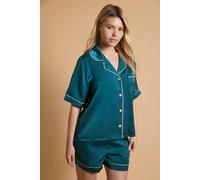 Oasis Women's Plain Satin Short Sleeve Nightwear Set in Teal | Size: Small