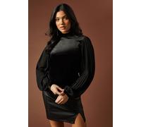 Oasis Pleated Chiffon Sleeve Velvet Tie Back Blouse In True Black true black 8