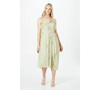 Oasis Pleated Halterneck Double Layer Midi Dress In Lime lime 8