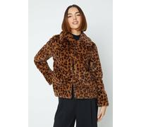 Oasis Plush Animal Faux Fur Short Collared Coat In Neutral neutral 6