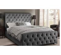 Oasis Plush Bed Frame and Sprung Memory Mattress:4ft6 Double/ Charcoal Plush Oasis Frame/Diamonds