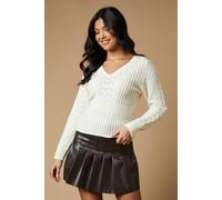 Oasis Pointelle And Cable Peplum V Neck Jumper In Ivory ivory L