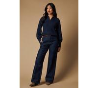 Oasis Pointelle Stitch Yoke Collared Knitted Jumper In Denim denim S