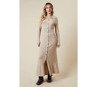 Pointelle Waist Detail Button Down Knitted Midi Dress Oasis Ecru S/M