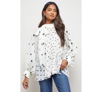 Oasis Polkadot Pleated Tie Neck Balloon Sleeve Blouse In Ivory ivory 8