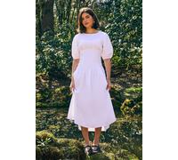 Oasis Poplin Panel Ruched Dress In White white 10