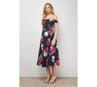 Oasis Printed Bow Front Bardot Midi Dress In Floral floral 10