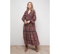 OASIS Printed Cape Detail Lace Trim Boho Maxi Dress 6