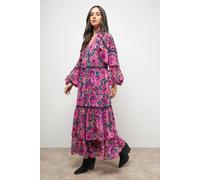 Oasis Women's Printed Cape Detail Lace Trim Boho Maxi Dress in Floral | Size: 12