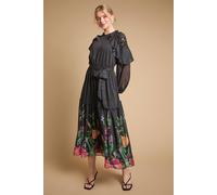 Oasis Women's Printed Chiffon Cape Detail Belted Waist Midi Dress in Black | Size: 10 Oasis Black 10