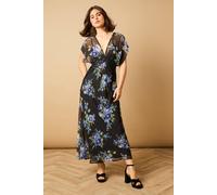 Oasis Printed Chiffon Lace Detail Midi Dress In Green green 10