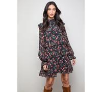 OASIS Printed Chiffon Lace Detail Tiered Long Sleeve Mini Dress 8