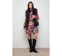 Oasis Printed Chiffon Lace Detail Tiered Long Sleeve Mini Dress multi 12