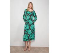 OASIS Printed Chiffon Shoulder Detail Shirred Back Midi Dress 18