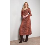 Oasis Printed Chiffon Shoulder Detail Shirred Back Midi Dress In Animal animal 8