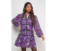 Oasis Printed Embellished Trim Detail Chiffon Mini Dress In Floral floral 14