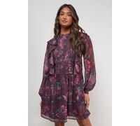 Oasis Printed Frill Detail Chiffon Mini Dress multi