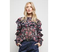 OASIS Printed Frill Yoke High Neck Blouse 6