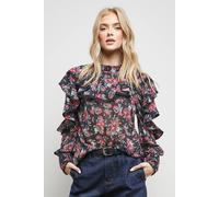 Oasis Printed Frill Yoke High Neck Blouse In Floral floral 12