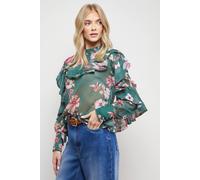Oasis Printed Frill Yoke High Neck Blouse multi