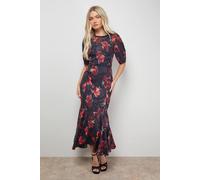 Oasis Printed Jacquard Stud Trim Detail Puff Sleeve Midi Dress In Floral floral 8