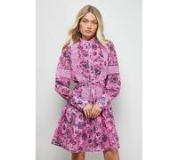 Oasis Printed Lace Detail Button Down Collarless Mini Dress In Floral floral 12