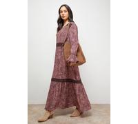 Oasis Printed Lace Detail Chiffon V Neck Midaxi Dress multi 18