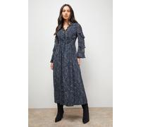 Oasis Printed Lace Detail Frill Sleeve Midi Dress multi 14