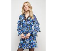 Oasis Women's Printed Lace Detail Frill Sleeve Mini Dress in Floral | Size: 6