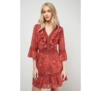 Oasis Printed Lace Detail V Neck Ruffle Mini Dress In Floral floral 8