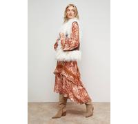 Oasis Printed Lace Detail Volume Boho Maxi Dress In Floral floral