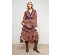 Oasis Women's Printed Lace Detail Volume Boho Maxi Dress | Size: 10 Oasis Multicolor 10