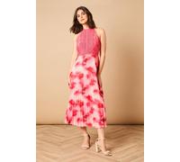 Oasis Printed Lace Mix Halterneck Midi Dress multi 12